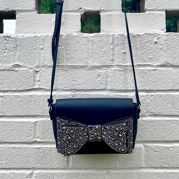 Betsey Johnson Elegant Black Studded Bow Small Crossbody Bag - Picture 3 of 7